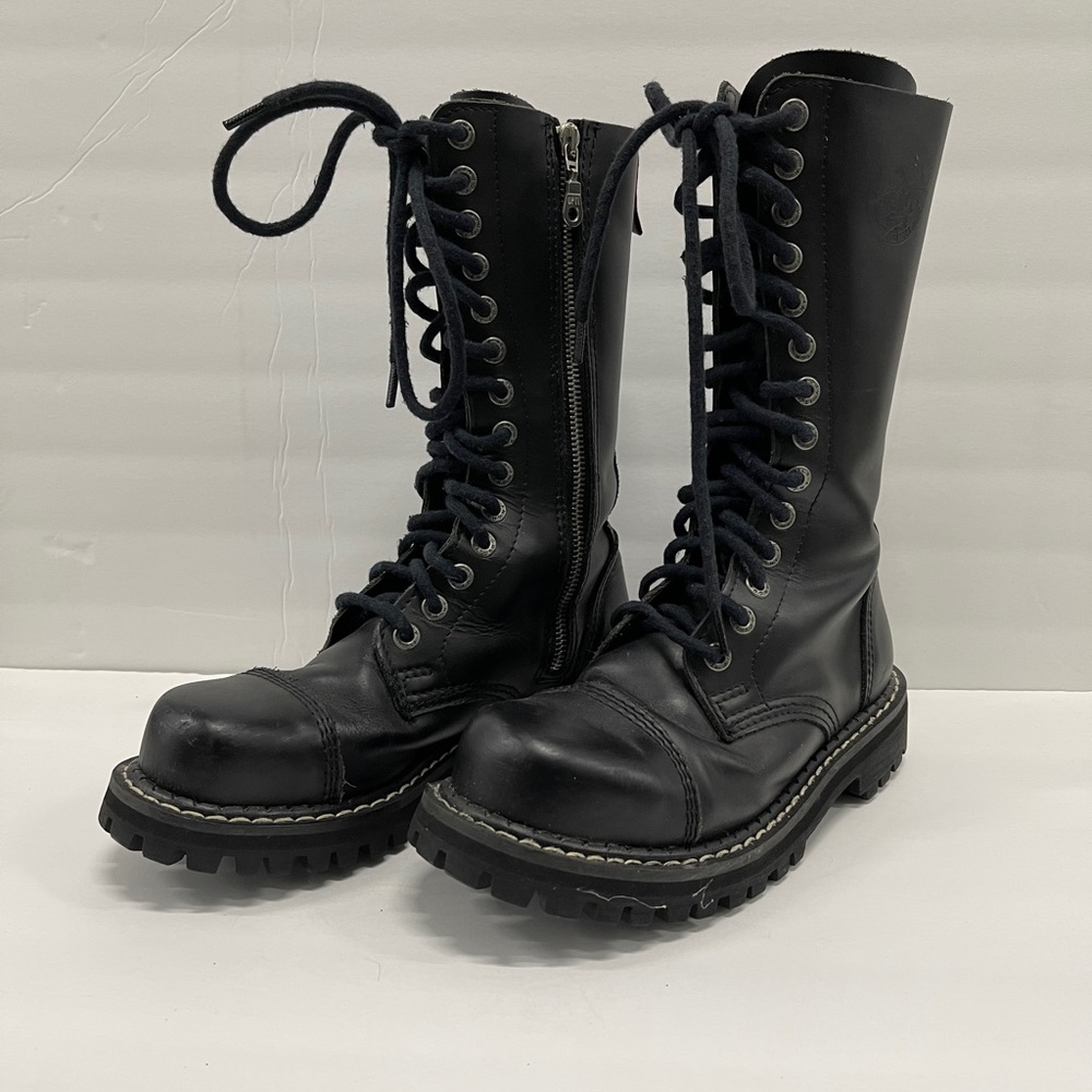 Angry Itch 14 Hole Combat Ranger Steel Toe Black Leather Boots